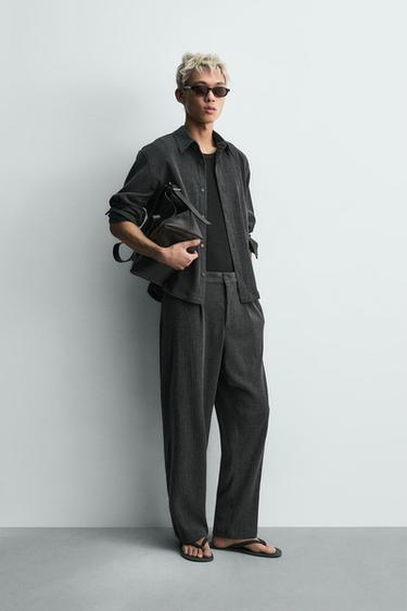 IRREGULAR TEXTURED PLEATED TROUSERS - Anthracite Grey by Zara - Image 0