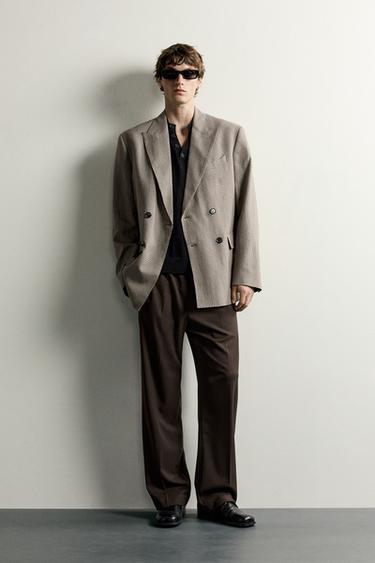 CHECK REGULAR FIT DOUBLE-BREASTED BLAZER - Beige by Zara - Image 0