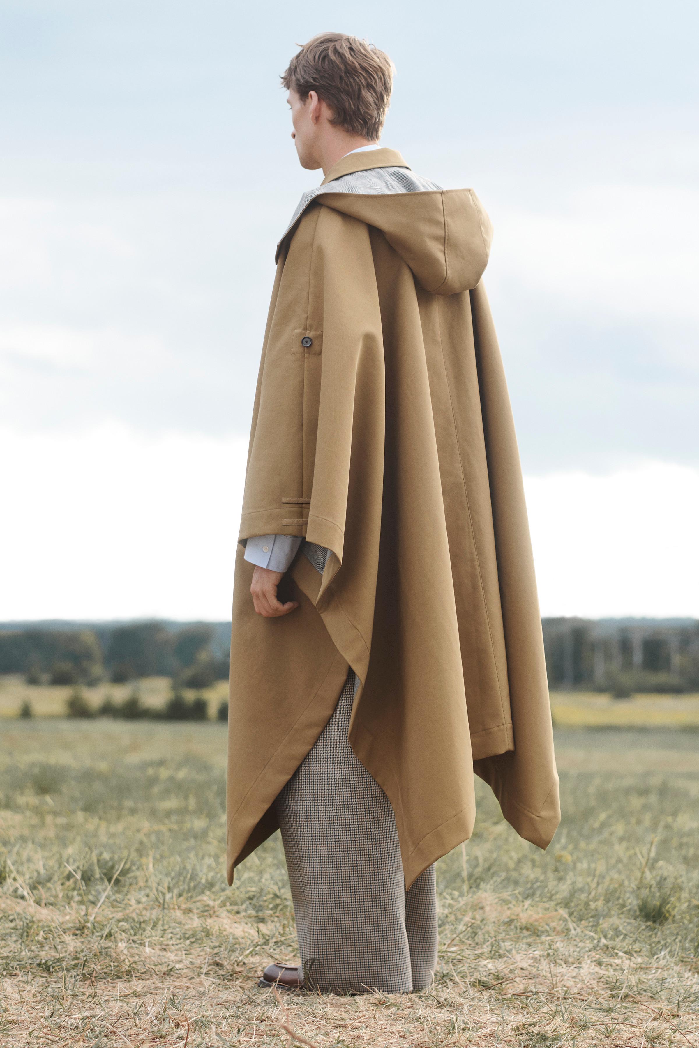 LIMITED EDITION 撥水加工コントラストチェック柄ポンチョ - きつね色