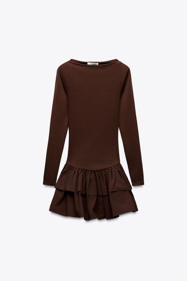 KURZES KLEID MIT VOLANT - Braun von Zara - Bild 0