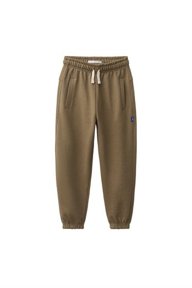 PANTALON DE JOGGING EN MOLLETON UNI AVEC ÉTIQUETTE - Marron clair de Zara