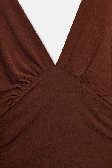 TEXTURED V-NECK TOP - Brown by Zara - Image 7