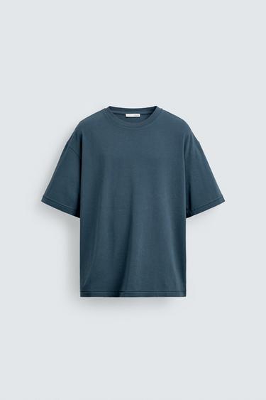 Zara RELAXED FIT PATCH T-SHIRT - Blue