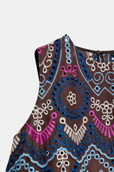 TOP WITH CUTWORK EMBROIDERY - Brown by Zara - Image 8