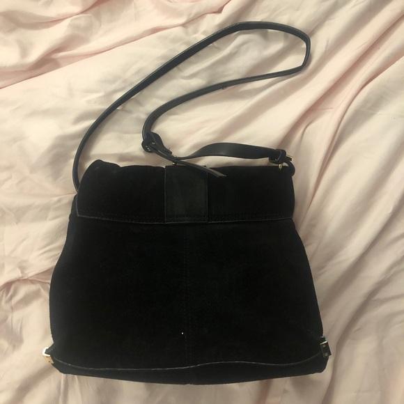 ZARA BLACK SUEDE LEATHER CROSS BODY PURSE GOLD HARDWARE INTERIOR POCKETS BUCKLE - Image 2