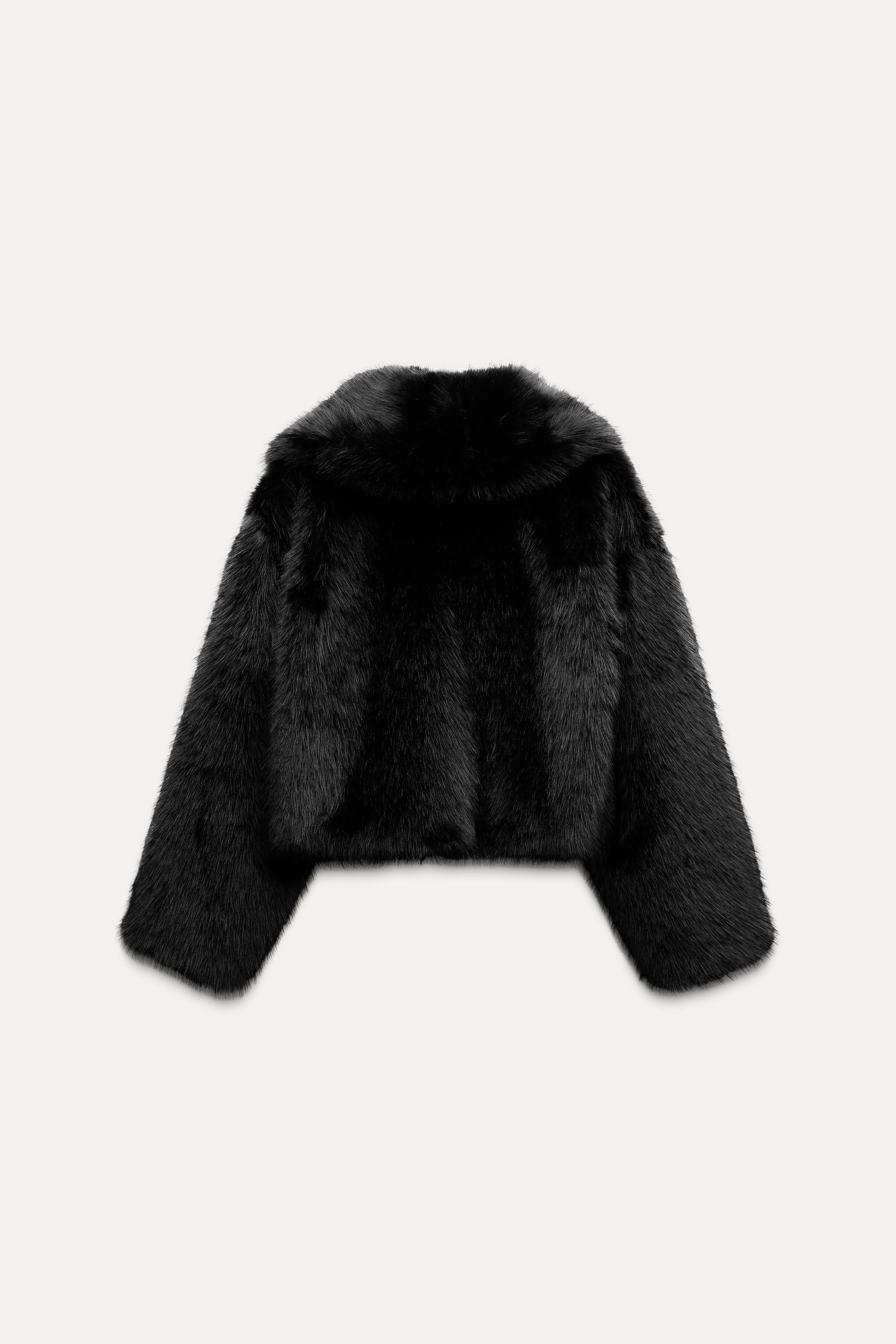 Zara fur black coat outlet jacket M