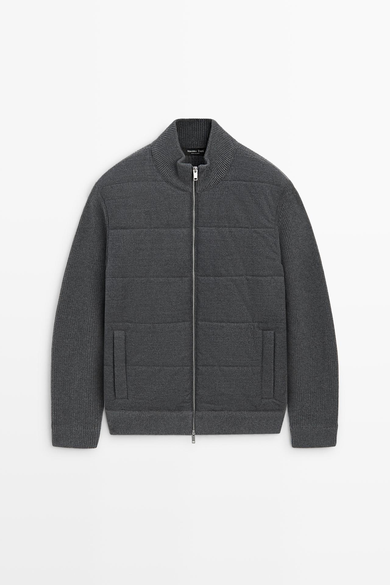 100% wool mixed-fabric cardigan — Anthracite grey