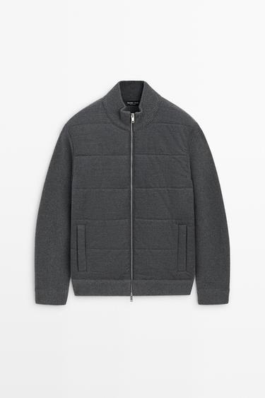 100% wool mixed-fabric cardigan — Anthracite grey 1