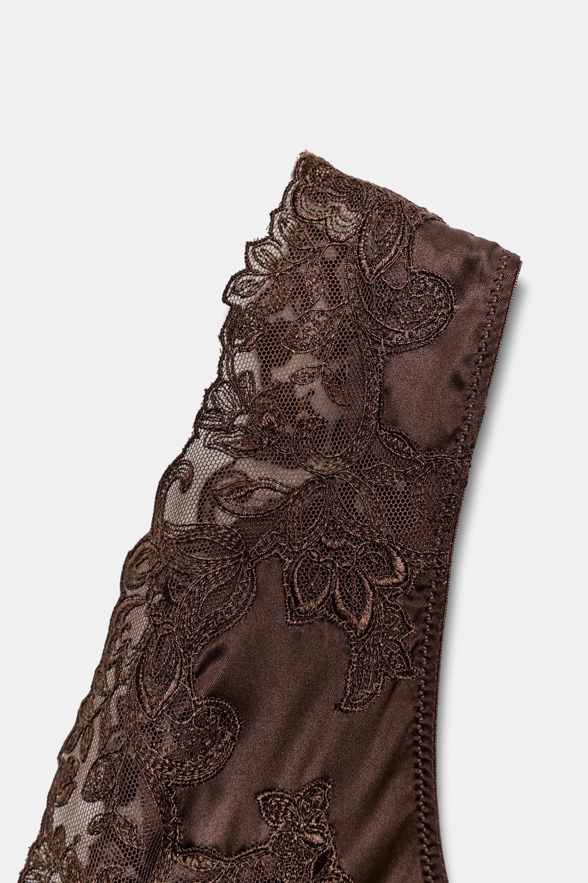 ZW COLLECTION SATIN LACE BODYSUIT - Brown | ZARA South Africa