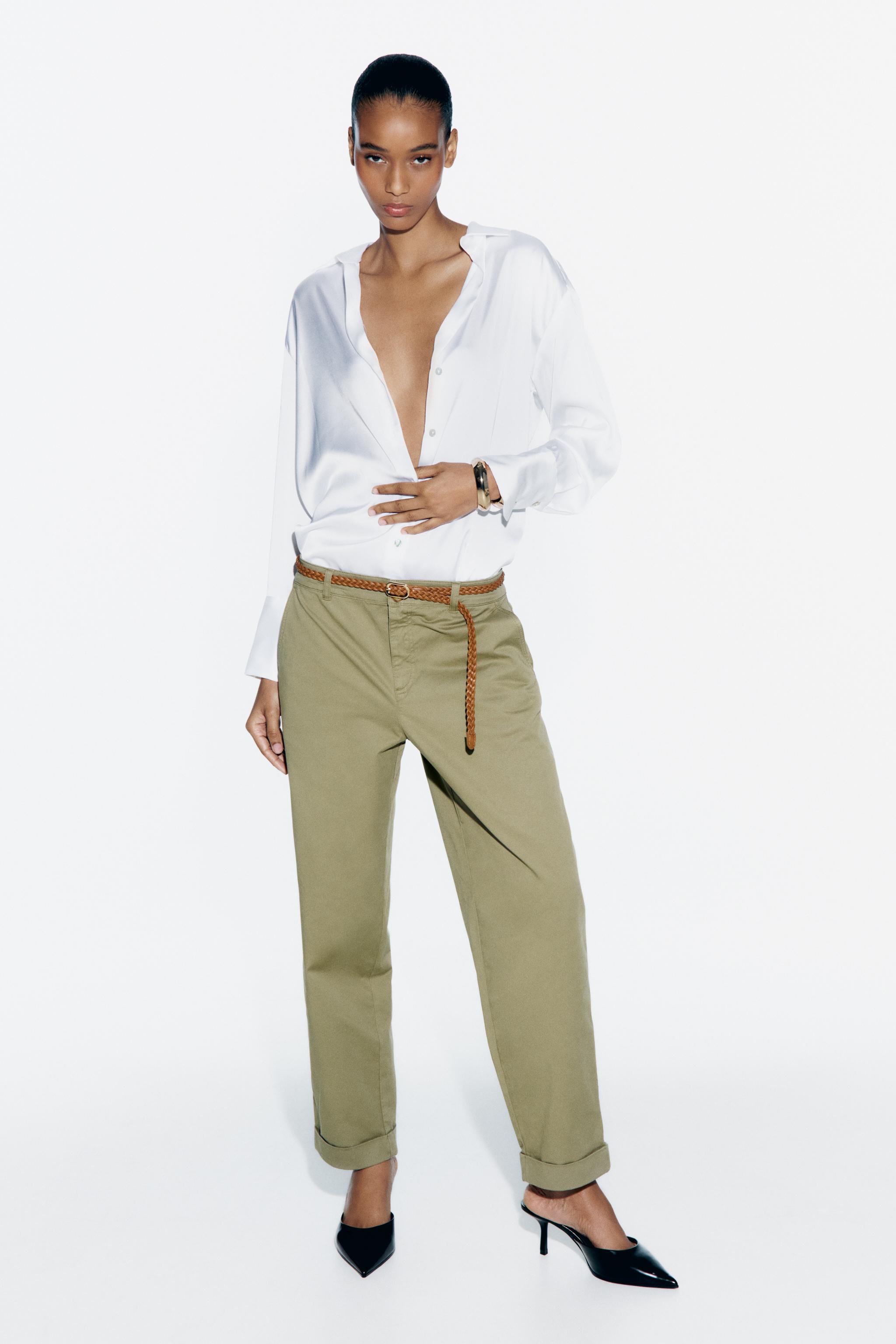 BRAIDED BELTED CHINO PANTS - Light khaki