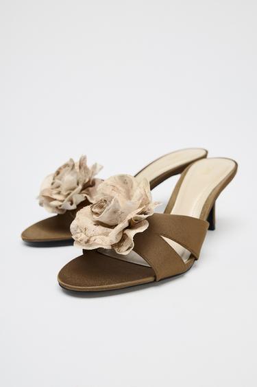 HIGH-HEEL SANDALS WITH FLORAL DETAIL - Brown by Zara - Image 1