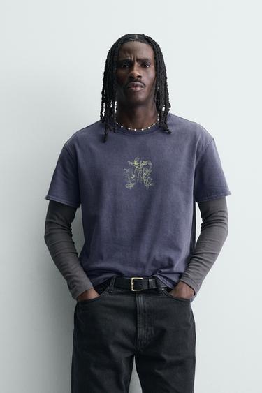 WASHED PRINT T-SHIRT - Ink blue by Zara