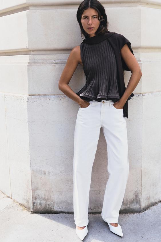 RIBBED KNIT TOP WITH WAVY HEM - Anthracite grey by Zara - Image 0