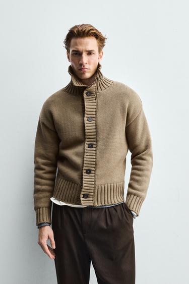 Zara STRUCTURED KNIT CARDIGAN - taupe brown