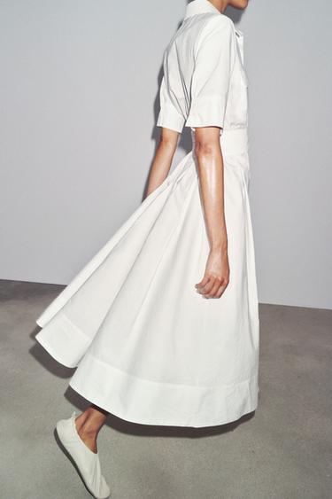 ROBE MIDI EN POPELINE ZW COLLECTION - Blanc cassé de Zara - Image 2