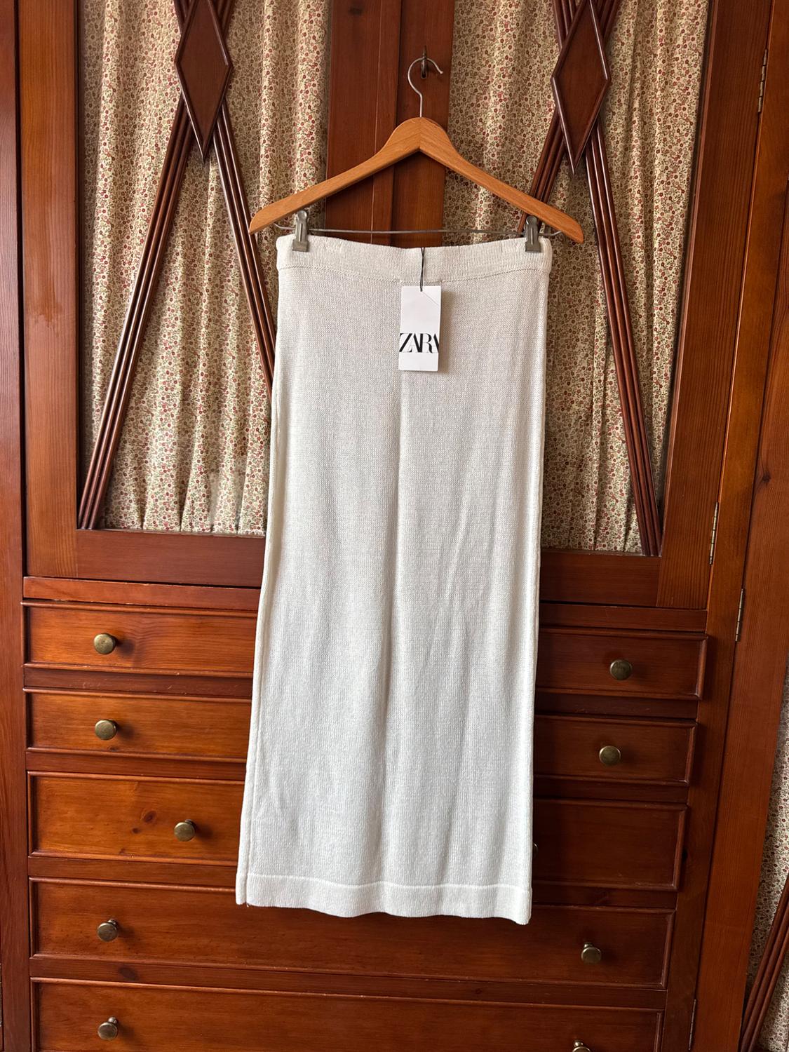 LINEN BLEND PLAIN KNIT MIDI SKIRT - Image 2
