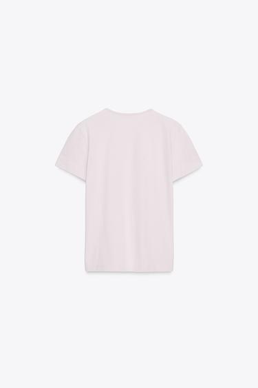 SHORT SLEEVE RUSTIC COTTON T-SHIRT - Chalk pink by Zara - Image 4