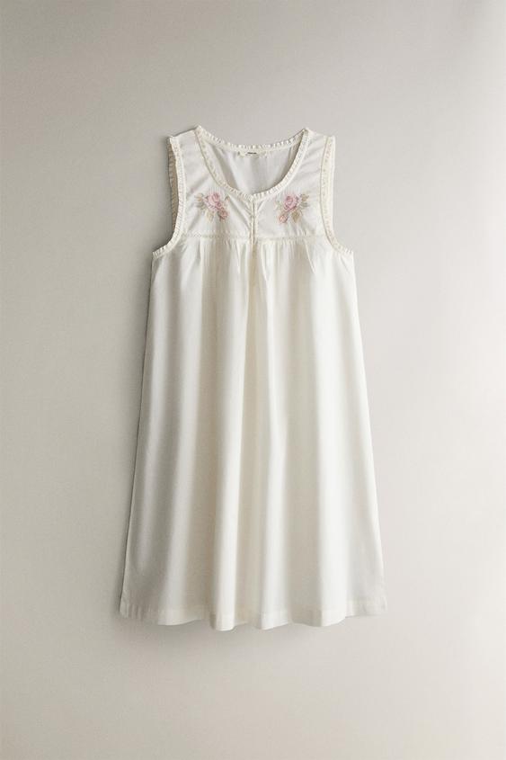CAMISOLA DE ALGODÃO COM BORDADOS - Branco-marfim da Zara - Imagem 0