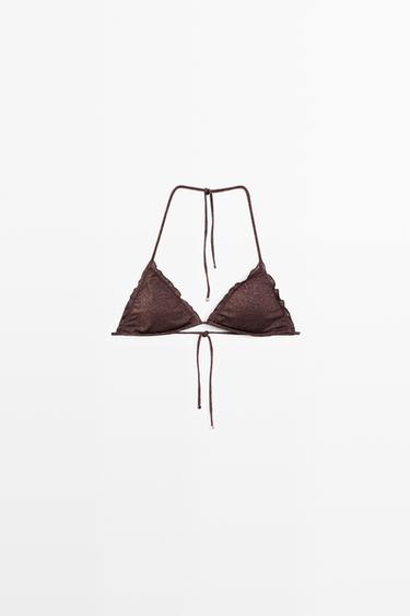 Zara Shimmery ruffled bikini top - Brown - Image 0