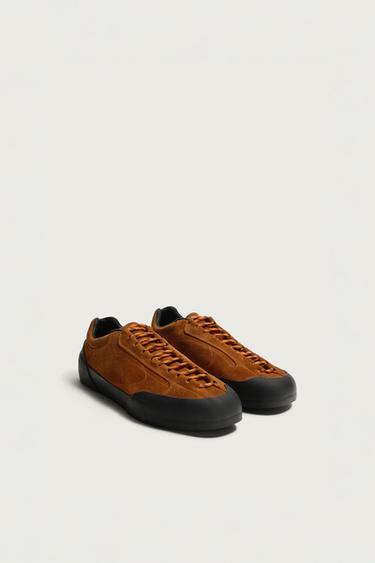 LEATHER TRAINERS - Rust Orange by Zara