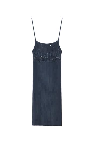 SEQUINNED RIB KNIT DRESS