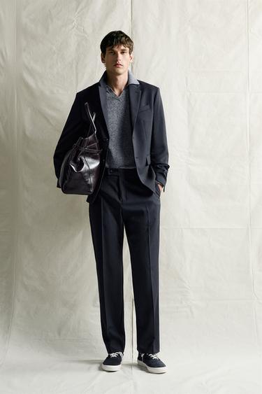 100% WOOL REGULAR FIT SUIT BLAZER - Dark navy by Zara