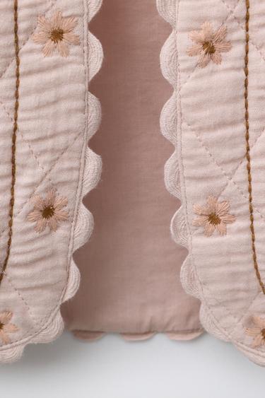 GILET TEXTURÉ FLEURS BRODÉES - Rose pâle de Zara - Image 3