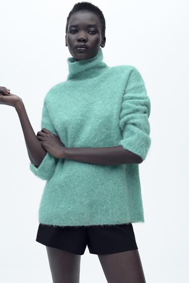 SUÉTER DE TRICÔ COM ALPACA - Verde-água da Zara