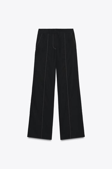 Zara STRAIGHT LEG PANTS WITH CONTRASTING TOPSTITCHING - Black - Image 0