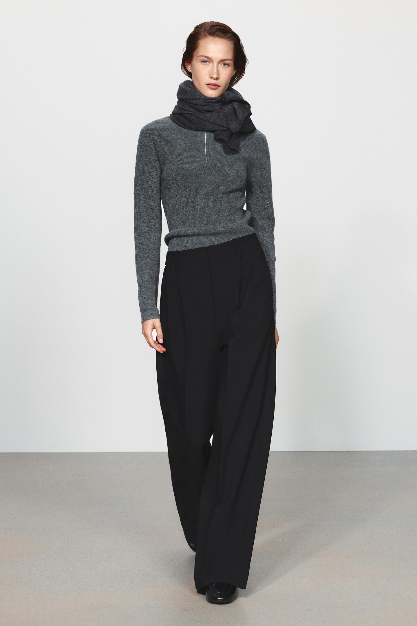 Женские брюки Zara ZW Collection Striped High-Rise Pleated, цвет: Чёрный