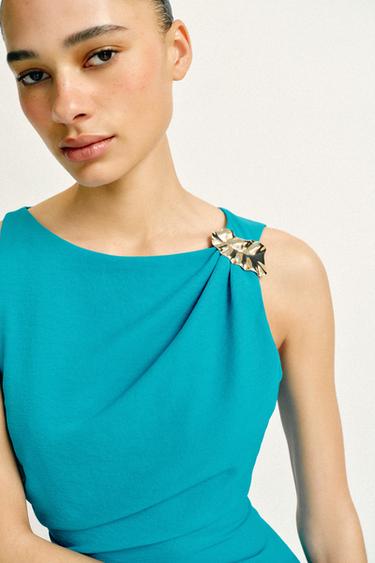 ROBE MI-LONGUE DRAPÉE À DÉCOR DORÉ - Turquoise de Zara - Image 3