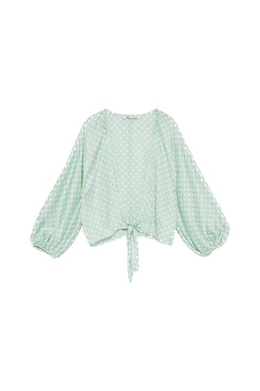POLKA DOT JACQUARD TOP WITH KNOT