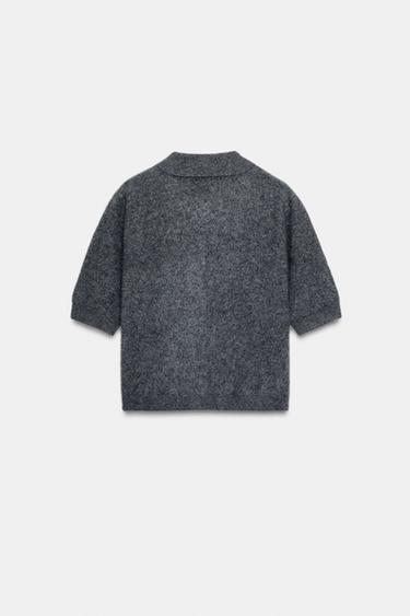 Zara SHORT SLEEVE 100% WOOL POLO JACKET - Gray