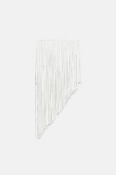 ZW COLLECTION ASYMMETRIC FRINGED SKIRT - White by Zara - Image 4
