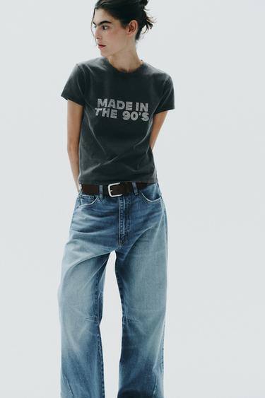 ウォッシュドエフェクト ラインストーンＴシャツカーボングレーZaraのウォッシュドエフェクト ラインストーンＴシャツ - カーボングレー 