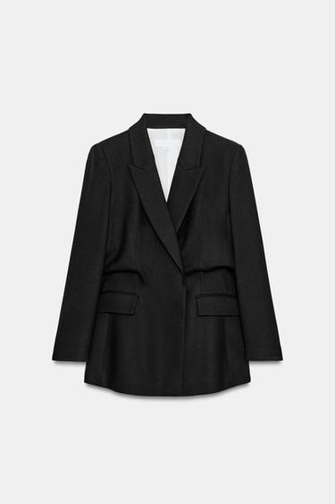 DOUBLE-BREASTED BLAZER WITH PUFF WAIST & SHOULDER PADS - Black by Zara - Image 5