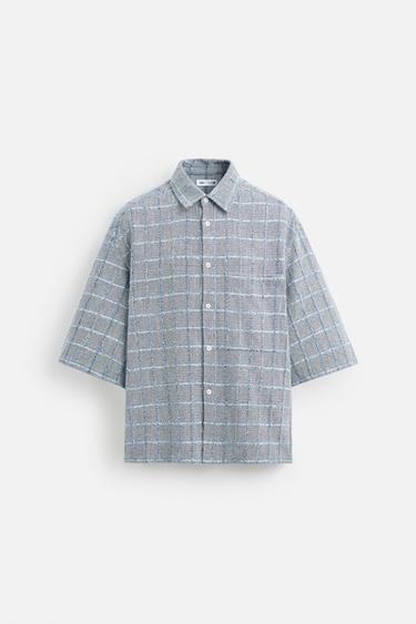 TEXTURED CHECK SHIRT - Light blue by Zara