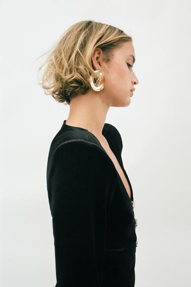 VESTIDO MIDI TERCIOPELO APLIQUES BRILLO - Negro de Zara