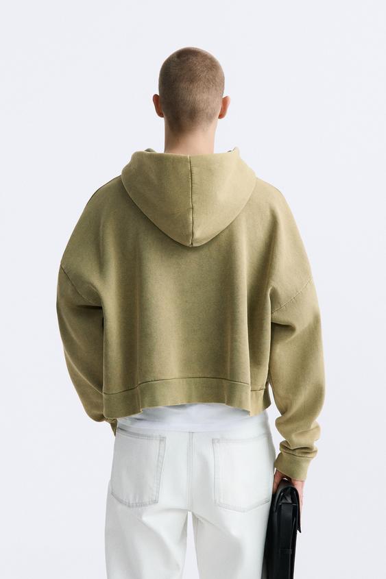 CROPPED HOODED SWEATSHIRT - Pastel green