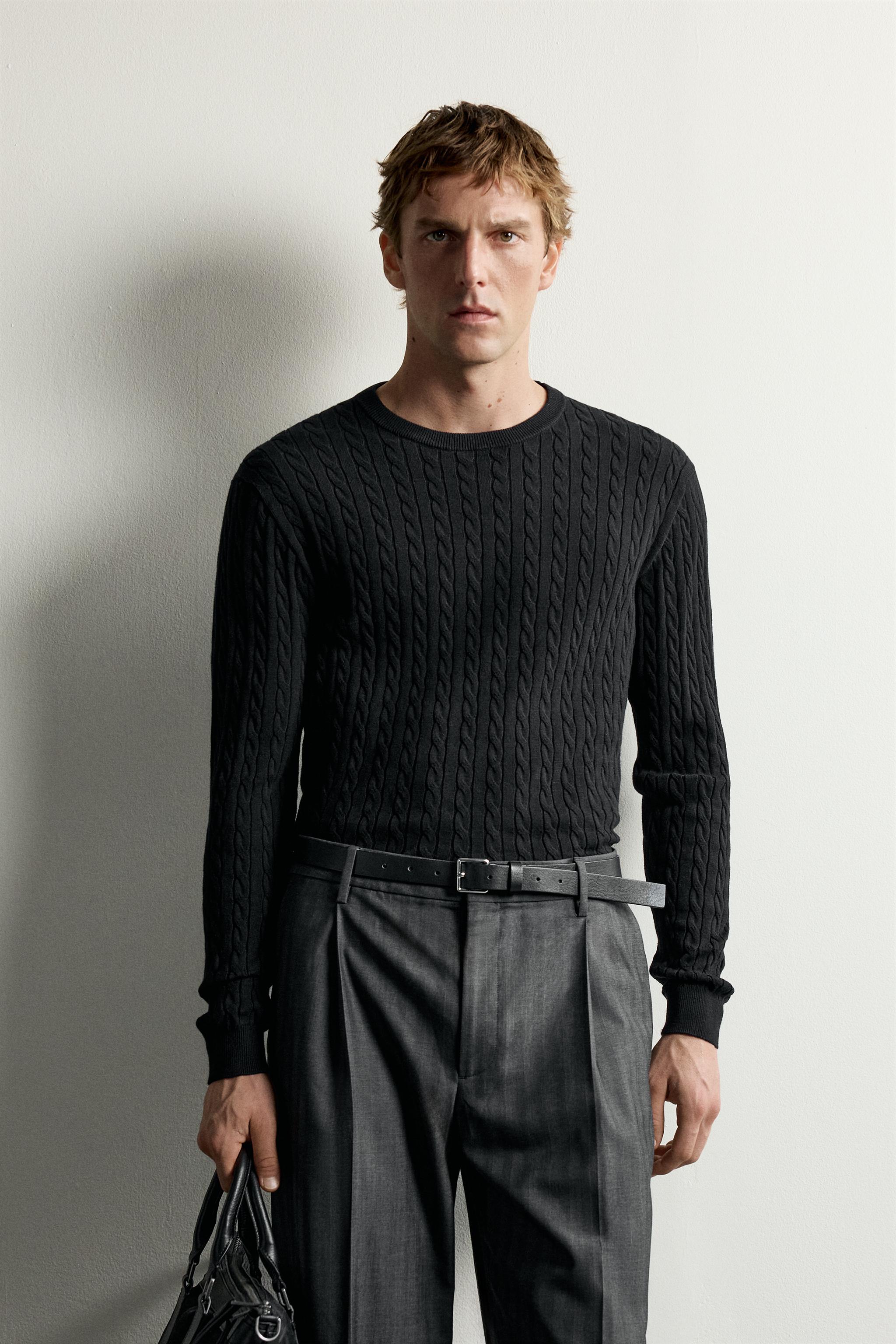 100% COTTON CABLE-KNIT JUMPER - Black | ZARA Thailand