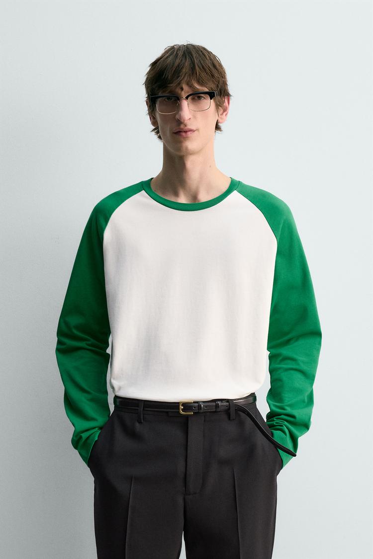 ZARA REGULAR FIT COLOUR BLOCK T-SHIRT