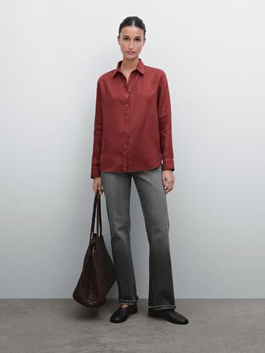 Zara Flowing 100% linen shirt - Dark red