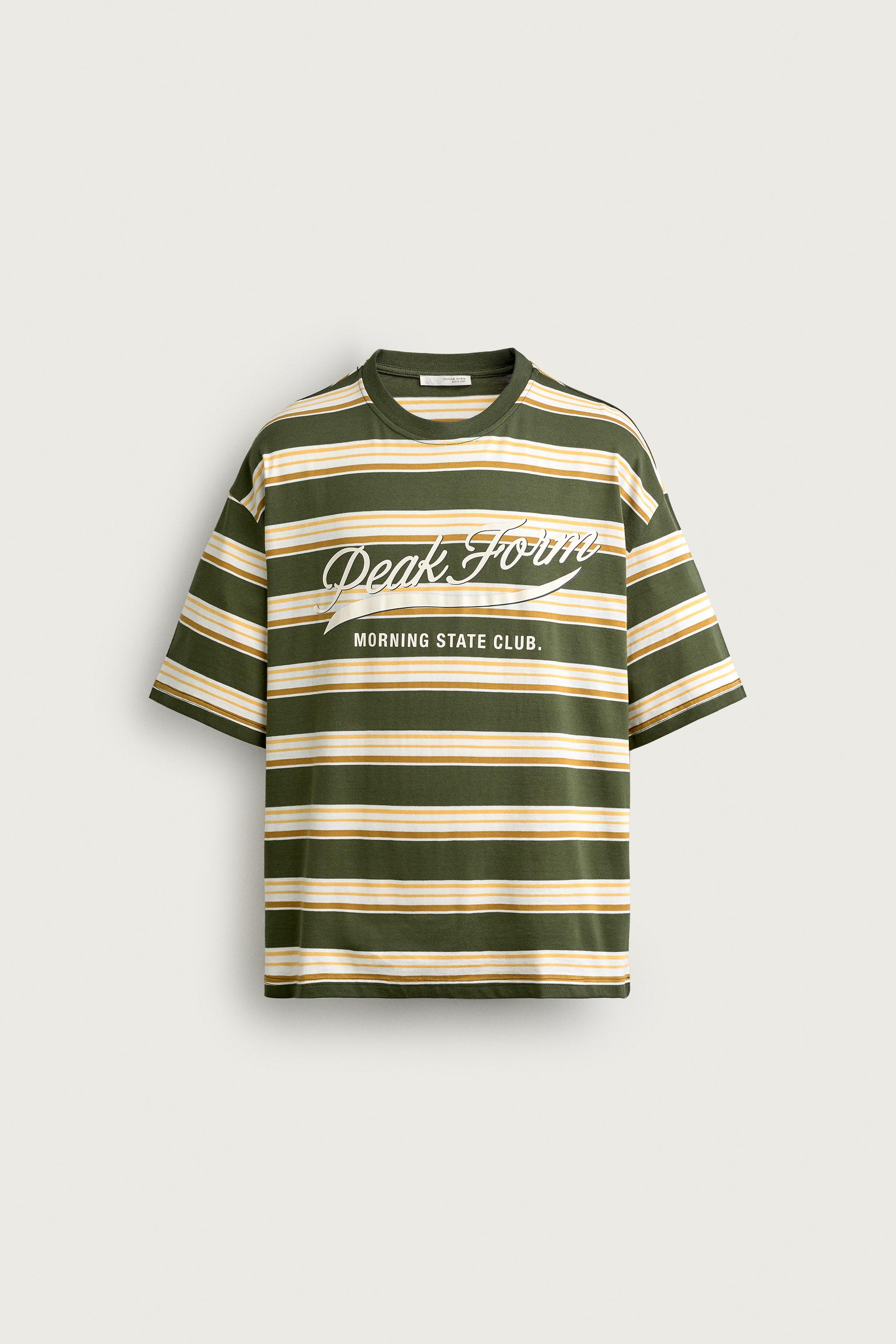RELAXED FIT STRIPED TEXT T-SHIRT — Green stripe