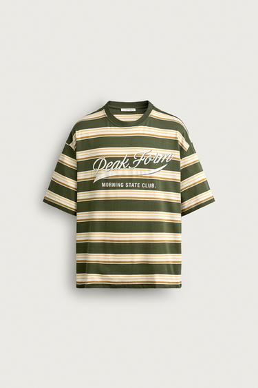 CAMISETA RELAXED FIT RAYAS TEXTO - Raya verde de Zara