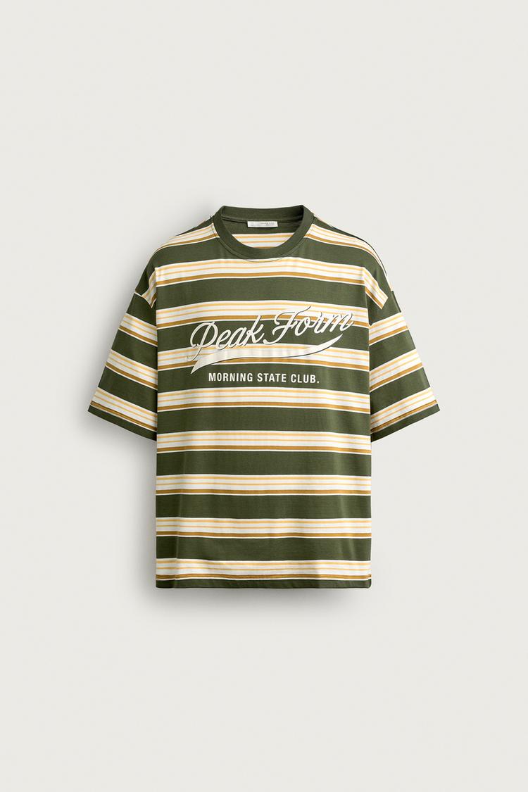RELAXED FIT STRIPED SLOGAN T-SHIRT