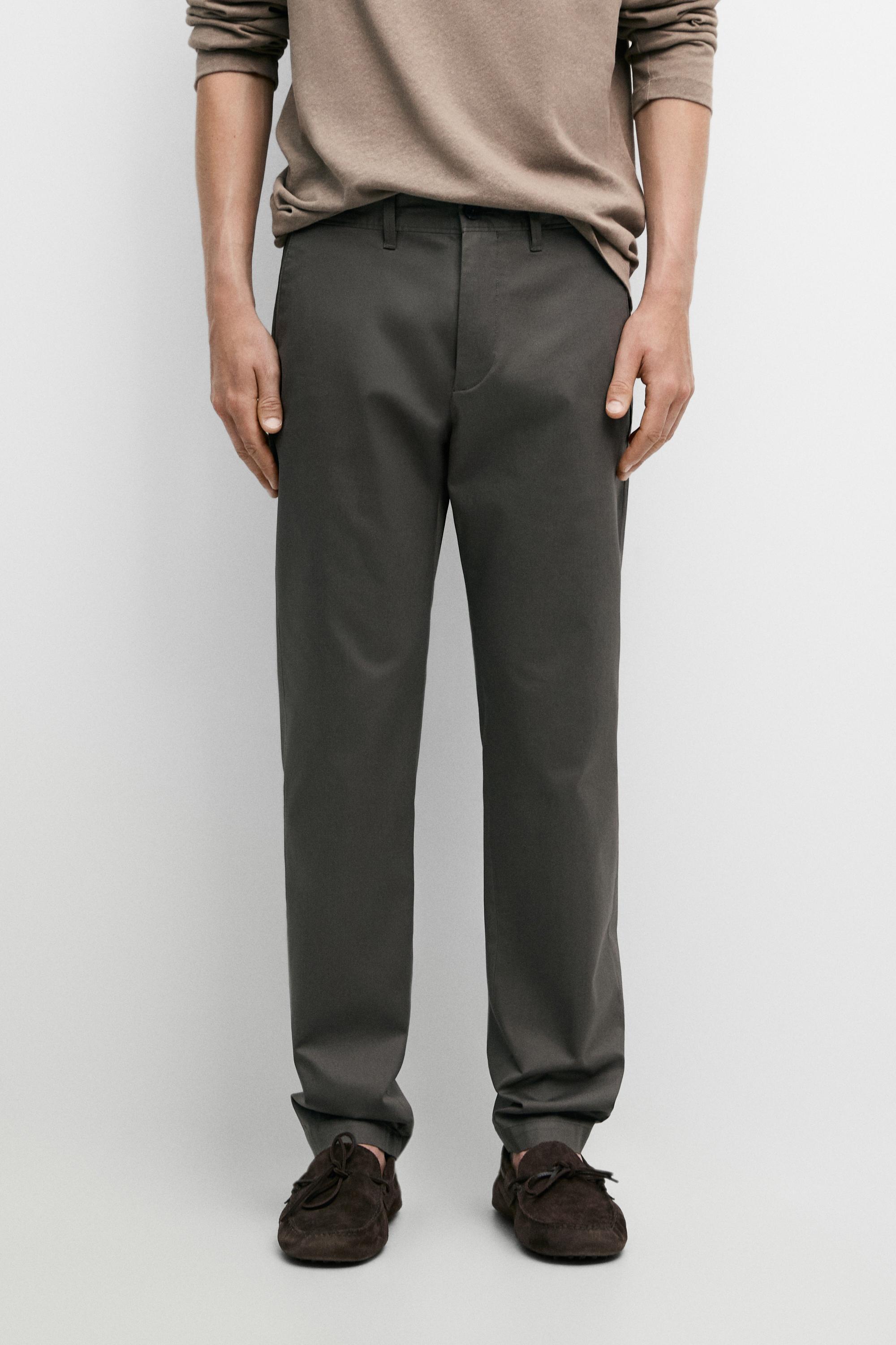 Cotton blend slim fit pants — Gray