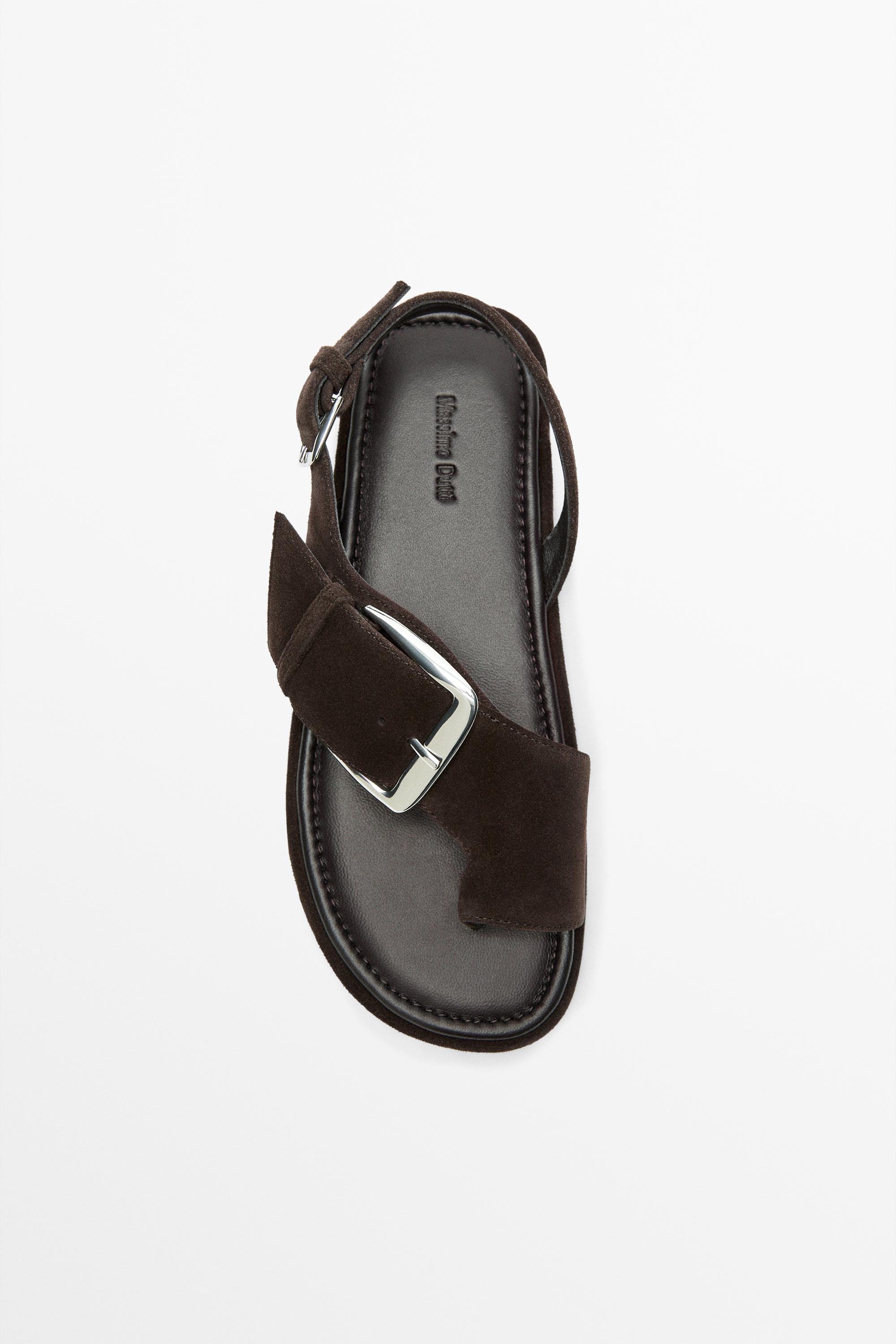 Flat slider sandals with buckle