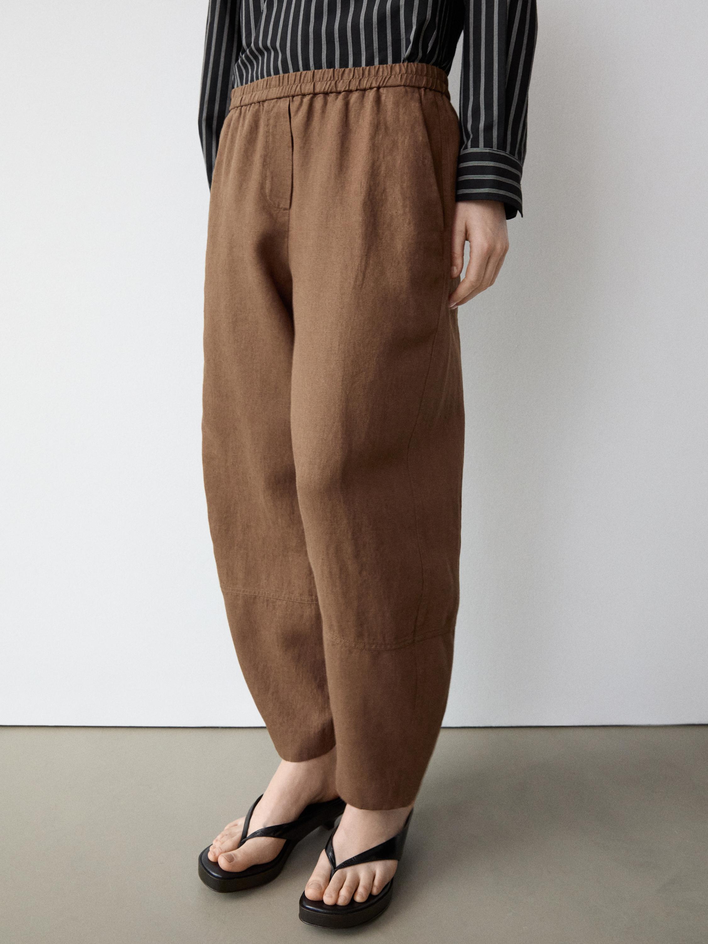 Linen trousers with elasticated waistband