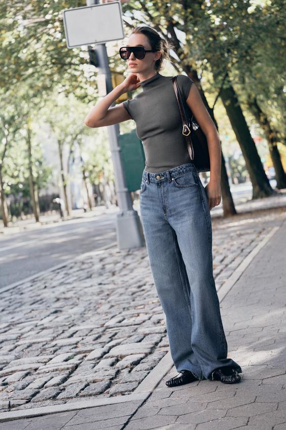 TOP CUELLO PERKINS LYOCELL - Gris azul de Zara - Imagen 0
