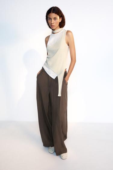 PANTALÓN FLUIDO PLIEGUES - marron-vison de Zara